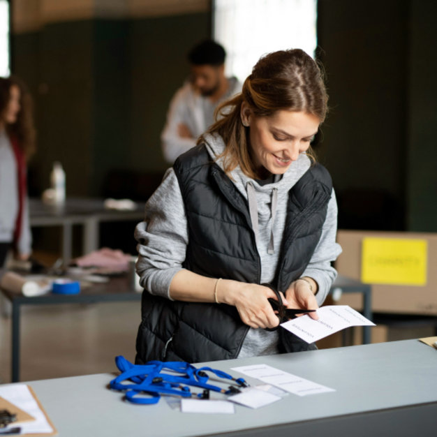 Person bereitet mit Materialien an einem Tisch